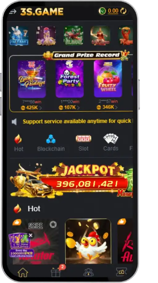 3S game home screen shows a variety of games