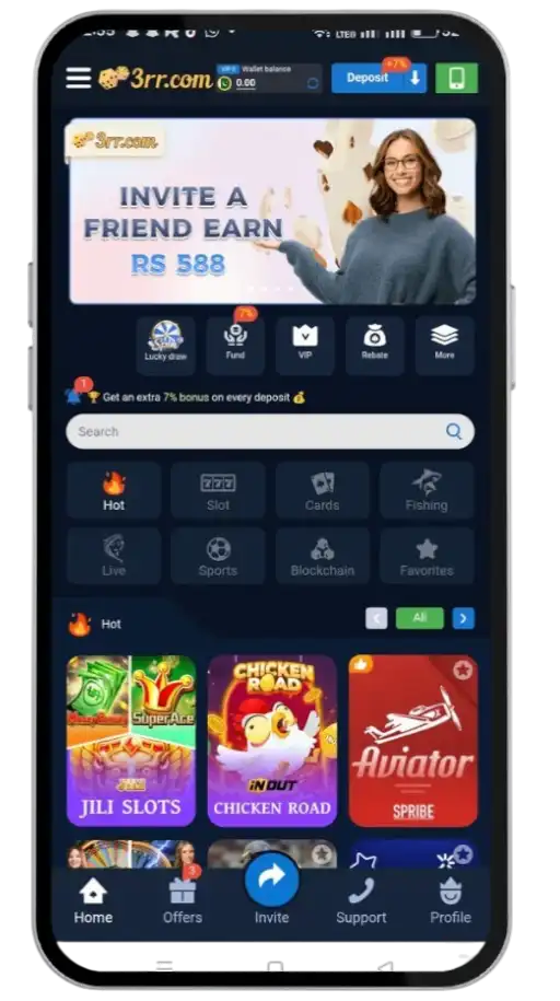 “3RR Game mobile app interface showing gameplay and user dashboard”