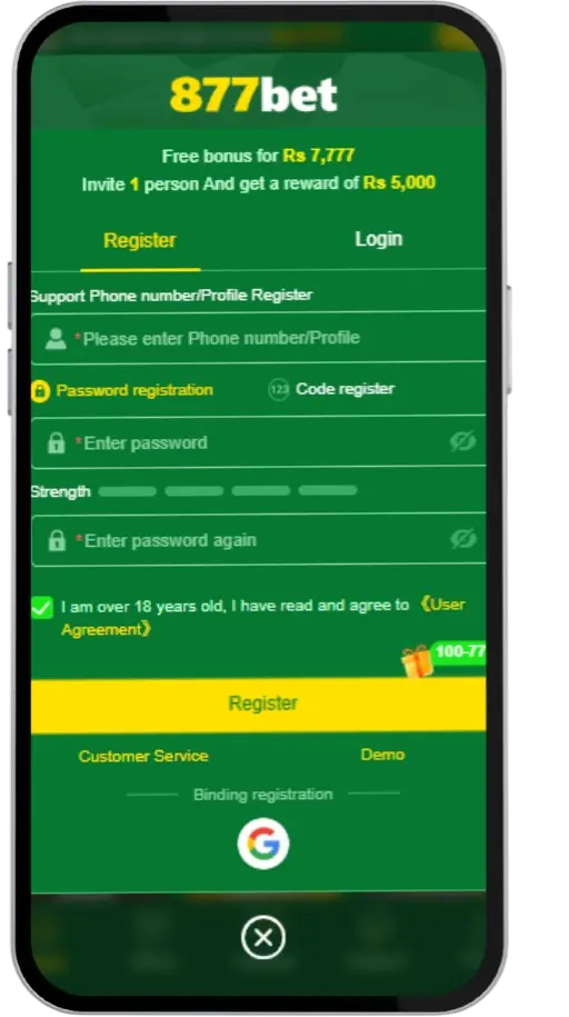 Sine up and log in to the 877bet game to get your welcome bonuse