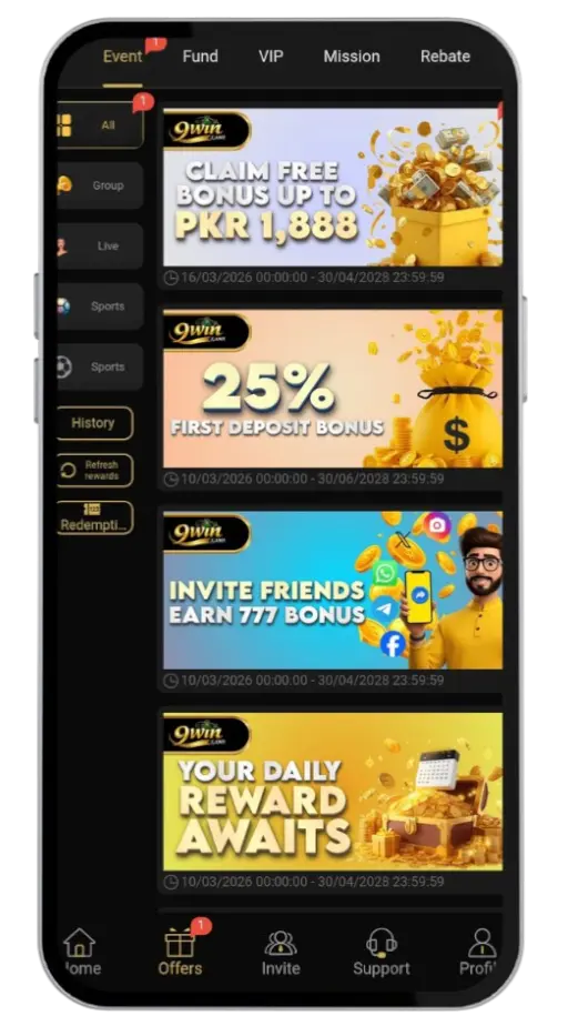 9Win Game Bonuses and Promotions