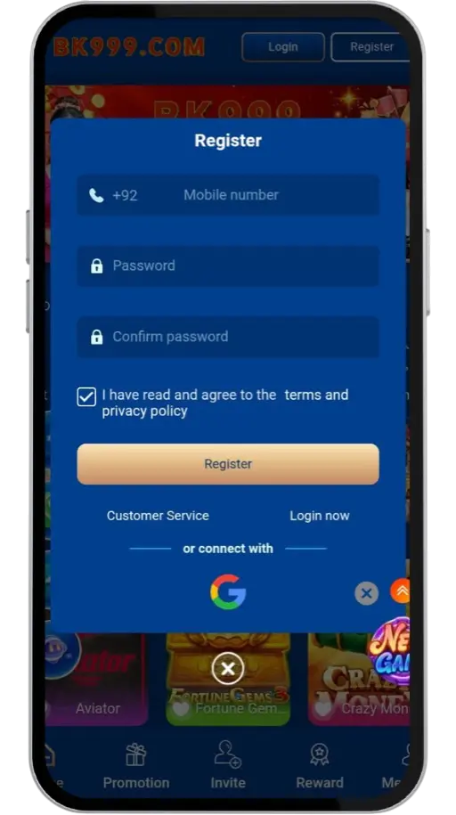 BK999 game easy Account registration steps