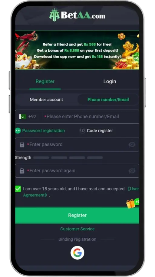 BetAA game create account and get an Rs. 555 reward