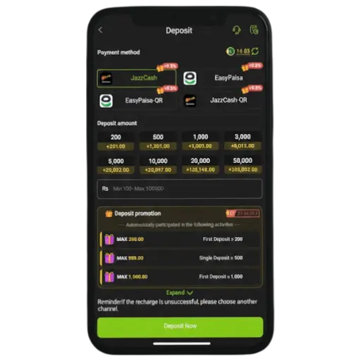 ZS777 game deposit screen